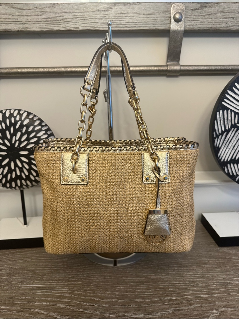 Michael Kor  Straw Rosalie Convertible Satchel. Missing the shoulder strap.